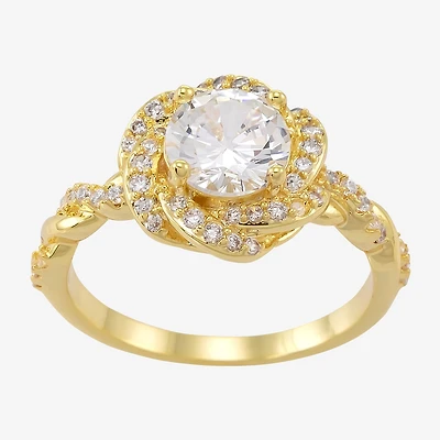 Sparkle Allure Twisted Shank Halo Womens Cubic Zirconia 14K Gold Over Brass Knot Cocktail Ring