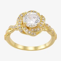 Sparkle Allure Twisted Shank Halo Womens Cubic Zirconia 14K Gold Over Brass Knot Cocktail Ring