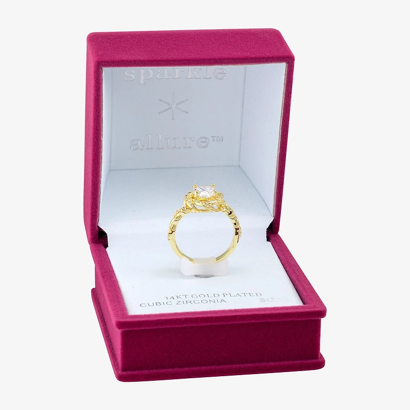 Sparkle Allure Twisted Shank Halo Womens Cubic Zirconia 14K Gold Over Brass Knot Cocktail Ring