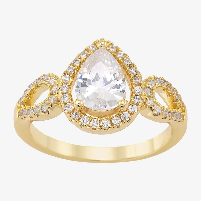 Sparkle Allure Womens Cubic Zirconia 14K Gold Over Brass Pear Halo Cocktail Ring