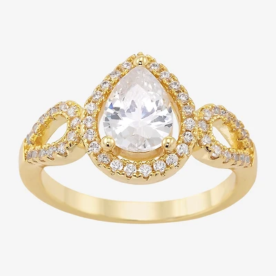 Sparkle Allure Womens Cubic Zirconia 14K Gold Over Brass Pear Halo Cocktail Ring