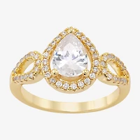 Sparkle Allure Womens Cubic Zirconia 14K Gold Over Brass Pear Halo Cocktail Ring