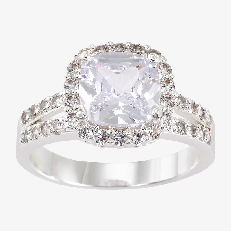 Sparkle Allure Womens Cubic Zirconia Pure Silver Over Brass Cushion Halo Engagement Ring