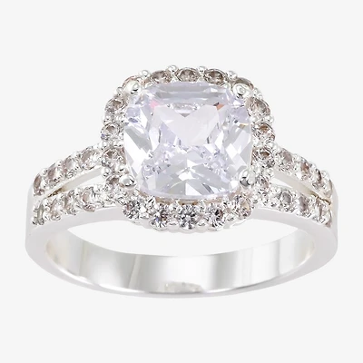 Sparkle Allure Womens Cubic Zirconia Pure Silver Over Brass Cushion Halo Engagement Ring