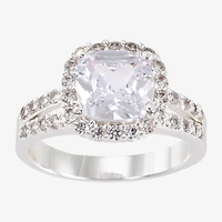 Sparkle Allure Womens Cubic Zirconia Pure Silver Over Brass Cushion Halo Engagement Ring