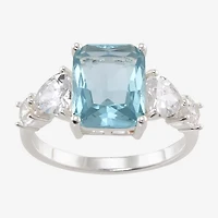 Sparkle Allure Side Stone Womens Blue Crystal Pure Silver Over Brass Cocktail Ring
