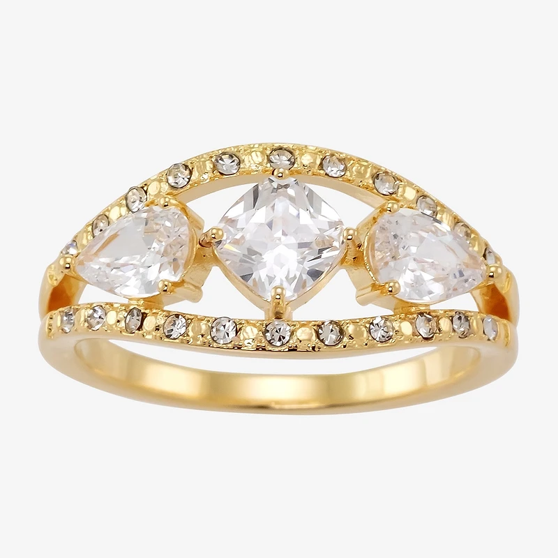 Sparkle Allure Womens 4MM Crystal 14K Gold Over Brass Cushion 3-Stone Band