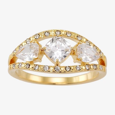 Sparkle Allure Womens 4MM Crystal 14K Gold Over Brass Cushion 3-Stone Band