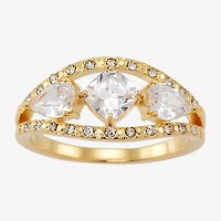 Sparkle Allure Womens 4MM Crystal 14K Gold Over Brass Cushion 3-Stone Band