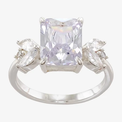 Sparkle Allure Side Stone Womens Cubic Zirconia Pure Silver Over Brass Cocktail Ring