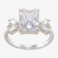 Sparkle Allure Side Stone Womens Cubic Zirconia Pure Silver Over Brass Cocktail Ring