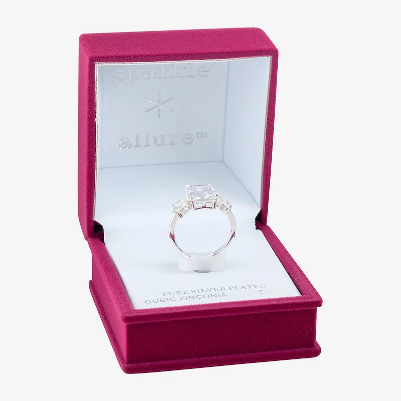 Sparkle Allure Side Stone Womens Cubic Zirconia Pure Silver Over Brass Cocktail Ring