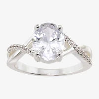 Sparkle Allure Twisted Shank Womens Cubic Zirconia Pure Silver Over Brass Oval Engagement Ring