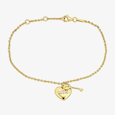 Womens 18K Gold Over Silver 7 Inch Solid Heart Keys Chain Bracelet