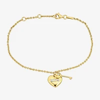Womens 18K Gold Over Silver 7 Inch Solid Heart Keys Chain Bracelet