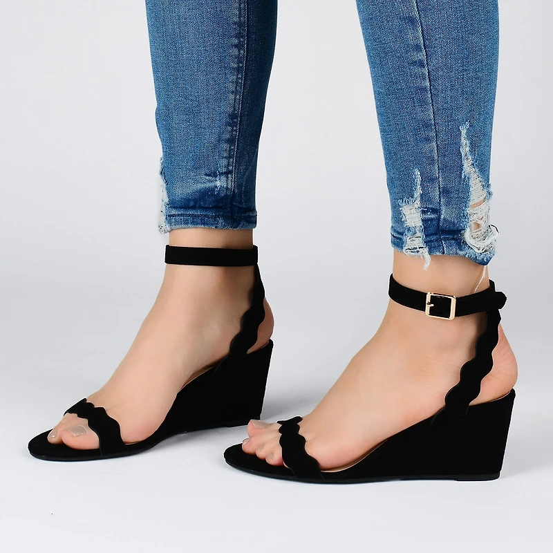 Journee Collection Loucia Womens Round Open Toe Wedge Heel Pumps