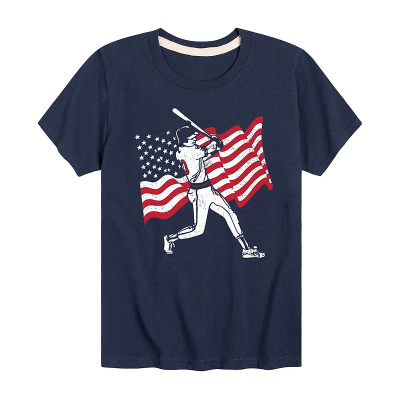 Americana Baseball Little & Big Kid Boys Crew Neck Short Sleeve Flag Regular Fit Graphic T-Shirt