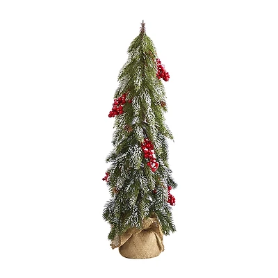 Nearly Natural Berries And Pinecone 2 Foot Flocked Potted Pine Christmas Tree