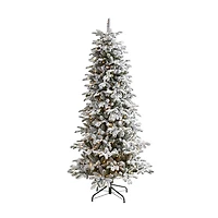 Nearly Natural Flocked Carolina Fir 7 Foot Pre-Lit Flocked Fir Christmas Tree