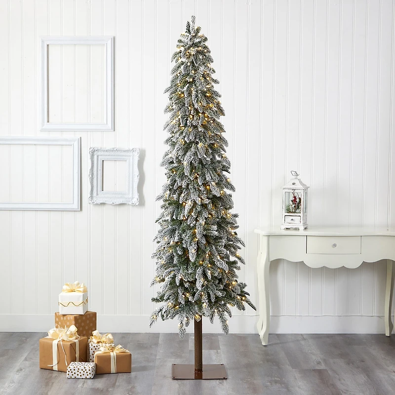 Nearly Natural Flocked Alpine 7 1/2 Foot Pre-Lit Flocked Pine Christmas Tree