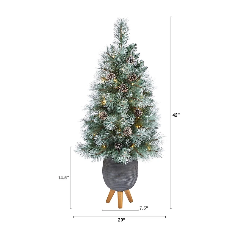 Nearly Natural Frosted Tip 3 1/2 Foot Pre-Lit Flocked Potted Pine Christmas Tree