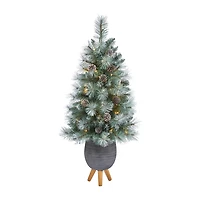Nearly Natural Frosted Tip 3 1/2 Foot Pre-Lit Flocked Potted Pine Christmas Tree