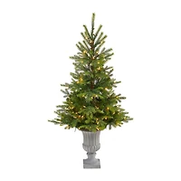 Nearly Natural North Carolina Spruce 4 1/2 Foot Pre-Lit Potted Spruce Christmas Tree