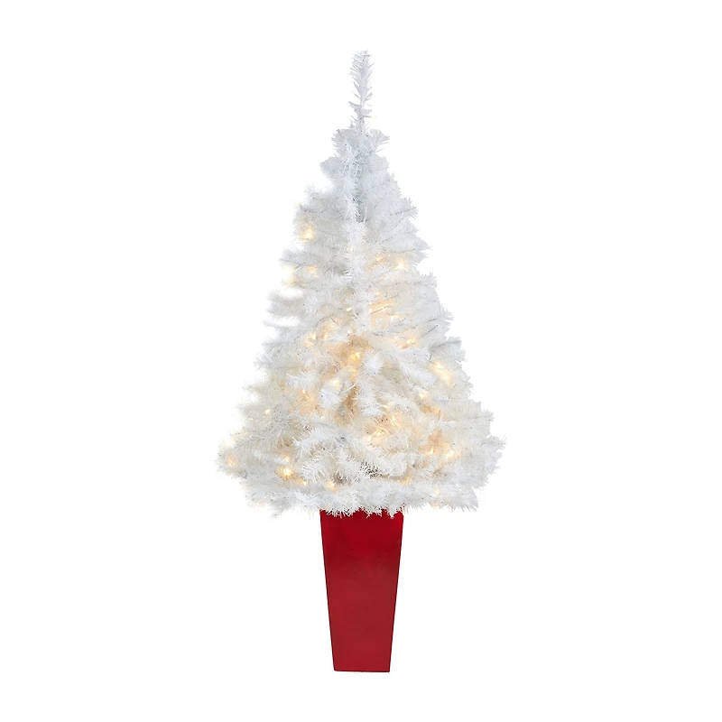 Nearly Natural White 4 1/2 Foot Pre-Lit Potted Pine Christmas Tree