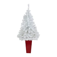 Nearly Natural White 4 1/2 Foot Pre-Lit Potted Pine Christmas Tree