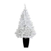 Nearly Natural 50in. White 4 Foot Pre-Lit Potted Pine Christmas Tree