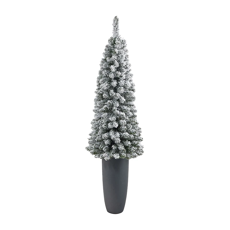 Nearly Natural Pencil 4 1/2 Foot Pre-Lit Flocked Potted Pine Christmas Tree