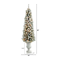 Nearly Natural Flocked Pencil 5 1/2 Foot Pre-Lit Flocked Potted Pine Christmas Tree