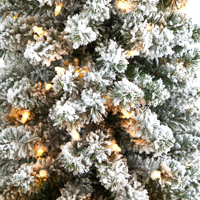 Nearly Natural Flocked Pencil 5 1/2 Foot Pre-Lit Flocked Potted Pine Christmas Tree