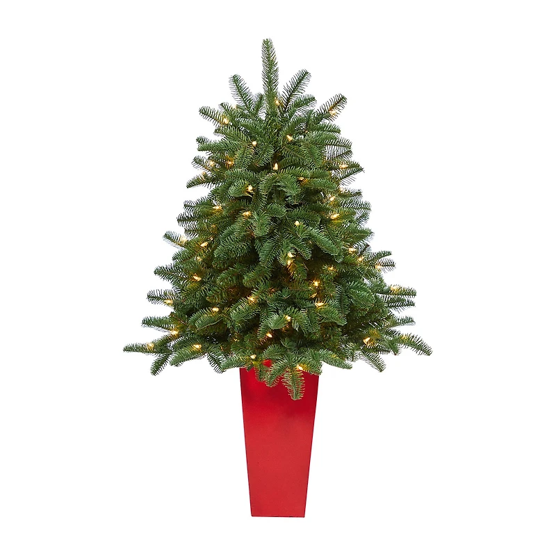 Nearly Natural 3 1/2 Foot Pre-Lit Potted Spruce Christmas Tree