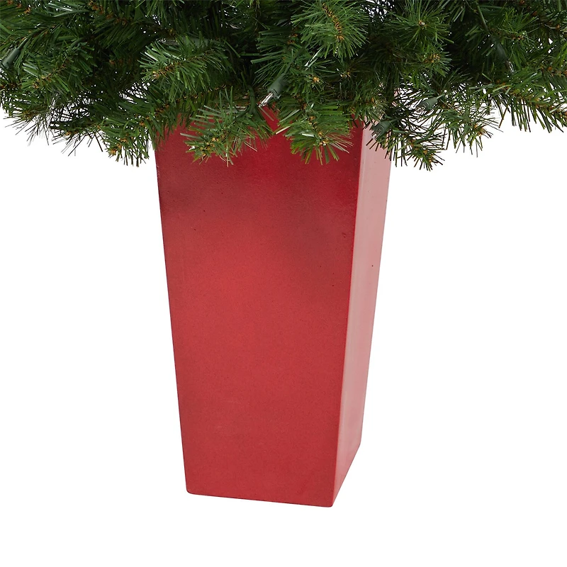Nearly Natural Virginia Fir 4 1/2 Foot Pre-Lit Potted Fir Christmas Tree