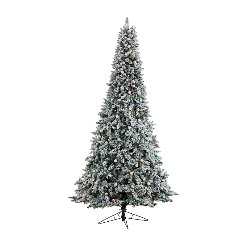 Nearly Natural 9 1/2 Foot Pre-Lit Flocked Fir Christmas Tree