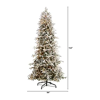 Nearly Natural 9 1/2 Foot Pre-Lit Flocked Spruce Christmas Tree