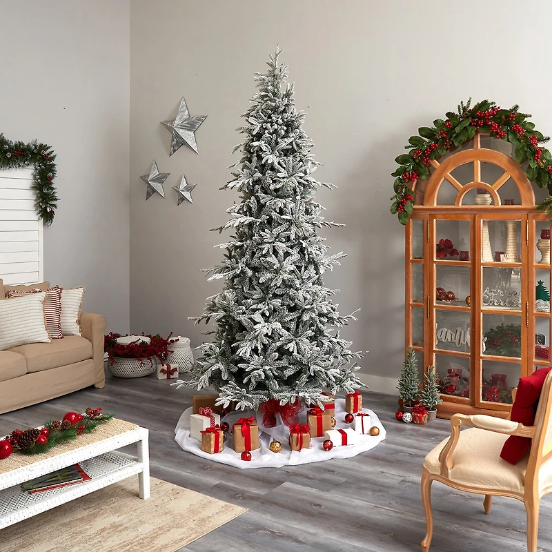 Nearly Natural 9 1/2 Foot Pre-Lit Flocked Spruce Christmas Tree