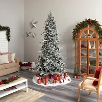 Nearly Natural 9 1/2 Foot Pre-Lit Flocked Spruce Christmas Tree