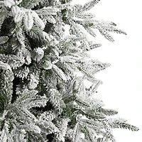 Nearly Natural 9 1/2 Foot Pre-Lit Flocked Spruce Christmas Tree