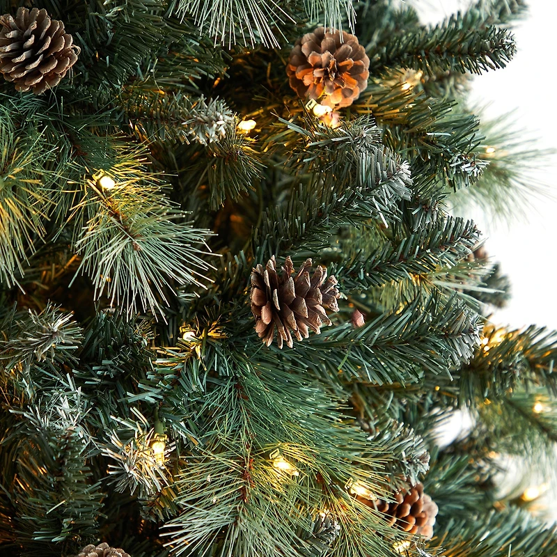 Nearly Natural Frosted 9 Foot Pre-Lit Flocked Pine Christmas Tree