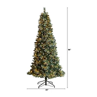Nearly Natural Frosted 8 Foot Pre-Lit Flocked Pine Christmas Tree