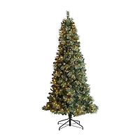 Nearly Natural Frosted 8 Foot Pre-Lit Flocked Pine Christmas Tree