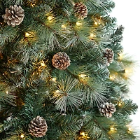 Nearly Natural Frosted 8 Foot Pre-Lit Flocked Pine Christmas Tree