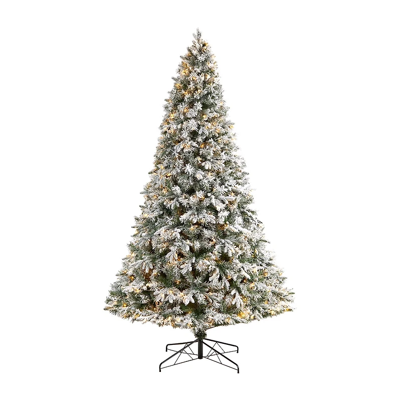 Nearly Natural 9 Foot Pre-Lit Flocked Pine Christmas Tree