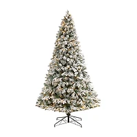 Nearly Natural 9 Foot Pre-Lit Flocked Pine Christmas Tree