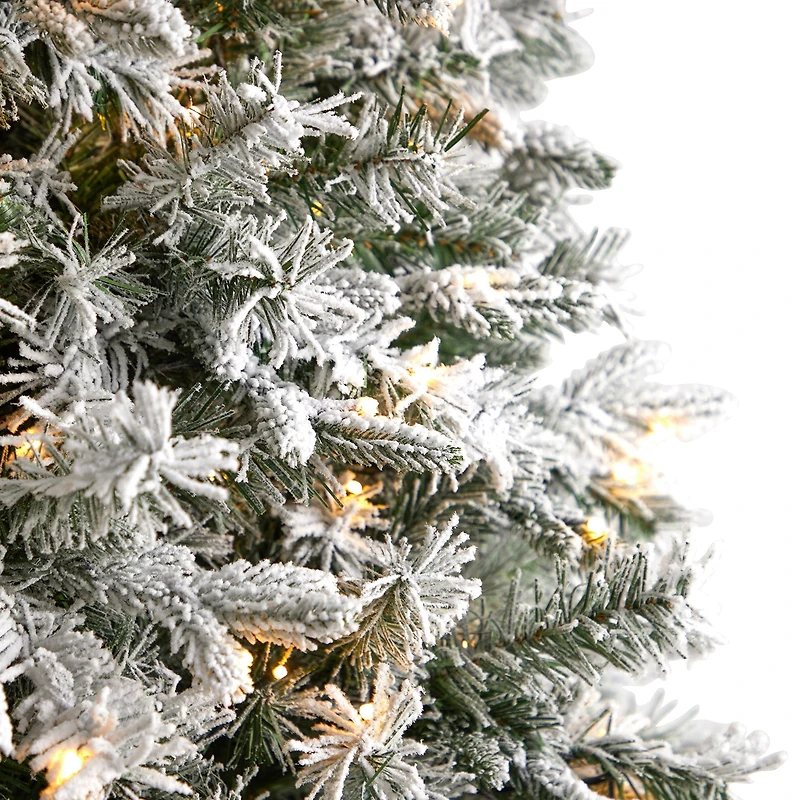 Nearly Natural 9 Foot Pre-Lit Flocked Pine Christmas Tree