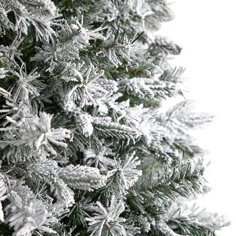 Nearly Natural 9 Foot Pre-Lit Flocked Pine Christmas Tree