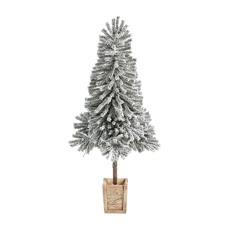 Nearly Natural 5 Foot Pre-Lit Flocked Potted Fir Christmas Tree