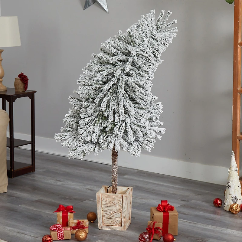 Nearly Natural 5 Foot Pre-Lit Flocked Potted Fir Christmas Tree